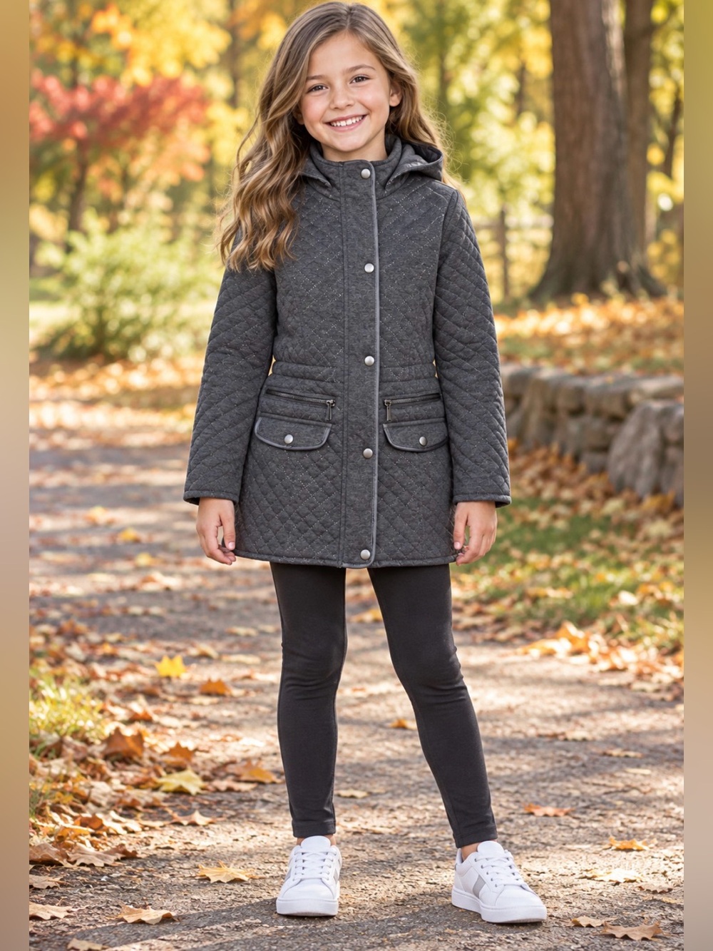 NWT Yoki Quilted Hooded Puffer Coat in Charcoal Gray